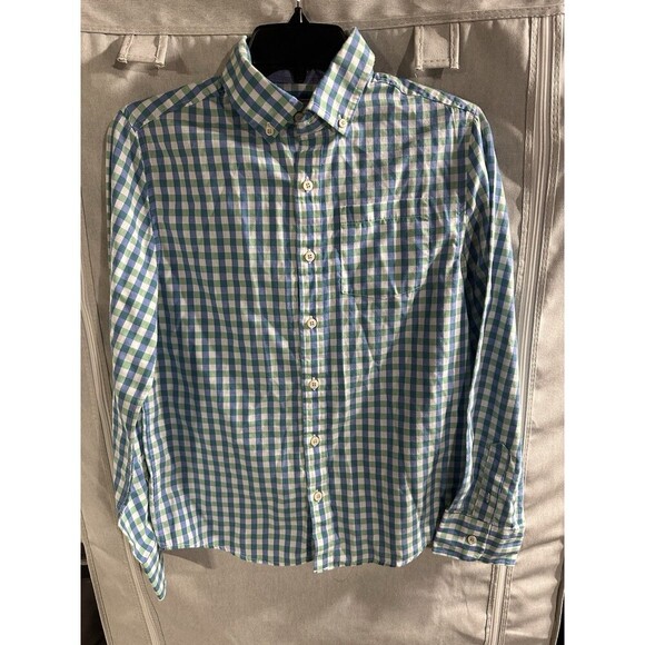 Crown & Ivy Men L Blue White Green Long Sleeve Button Down‎ Plaid Men's - Picture 2 of 7